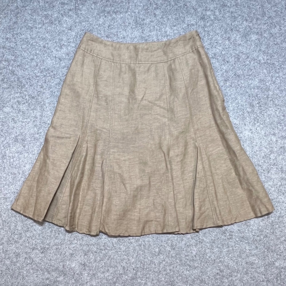 Coldwater‎ Creek Tan Khaki Linen Blend Gored Midi Skirt Womens PXS Petite 4